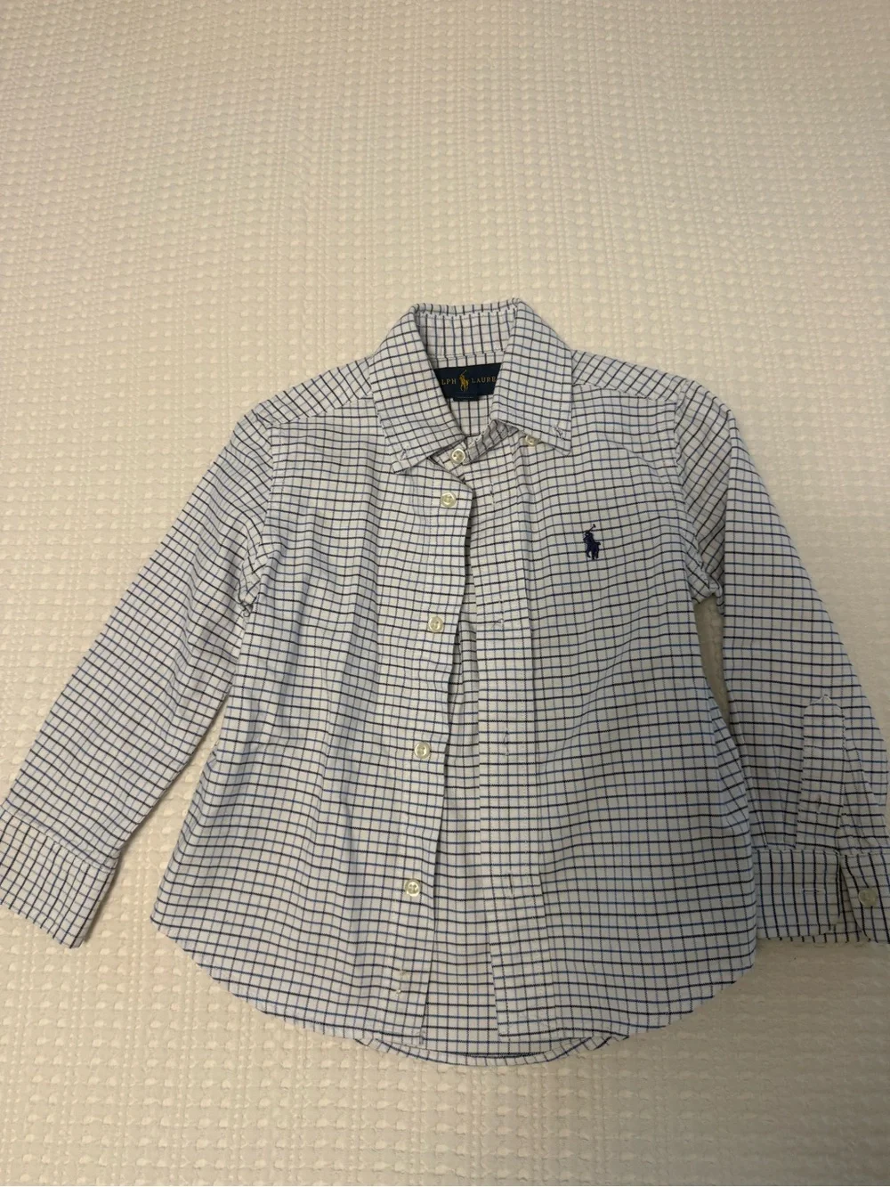 Boys 2T Ralph Lauren White Shirt with Blue Windowpane Check